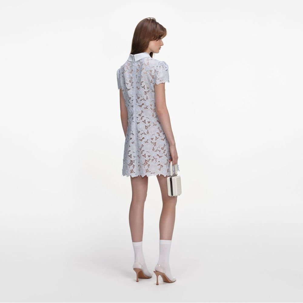 Self-Portrait BLUE GUIPURE LACE MINI DRESS - Picture 3 of 16